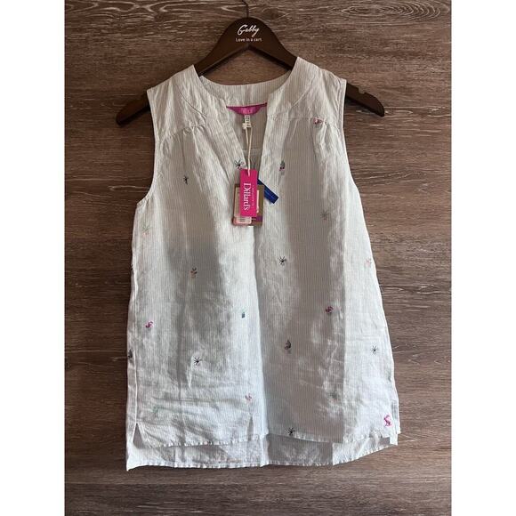 Joules Juliette Top 100% Linen Size 2 Small Top Sleeveless V Neck UK - Picture 1 of 7